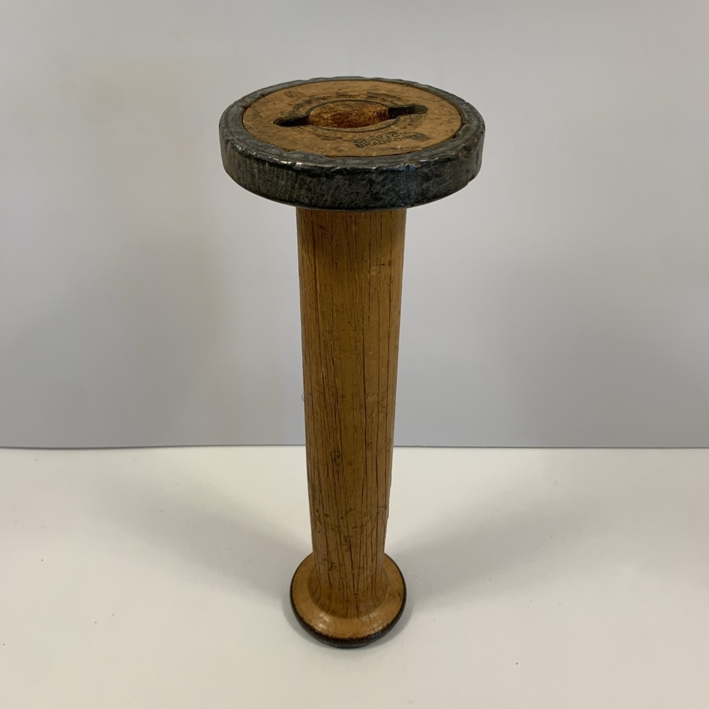 Large Wooden Bobbin Thread Spool 10" Tall Farmhouse Decor Rustic Primitive Vtg